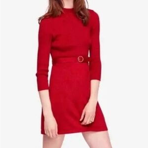 Free people French girl red shimmer belted sweater dress mock neck